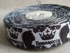 Репс 2.5 см "Принцеса", (чорна на білому) ^