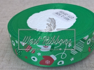 Репс 2.5 см "Варежки", на зеленому (New Year) - 5 м.