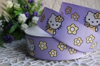 Репс 2.5 см "Kitty + квітка жовта" на фіолетовому
