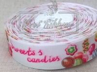 Репс 2.5 см, Sweetss candies на білому NEW